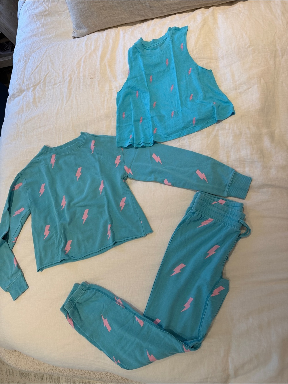 Spiritual Gangster Aqua Track Pants & Tops with Pink Lightning Bolts